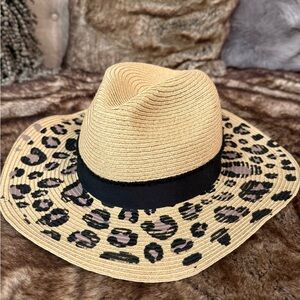 Leopard Print Straw Hat with Black Band